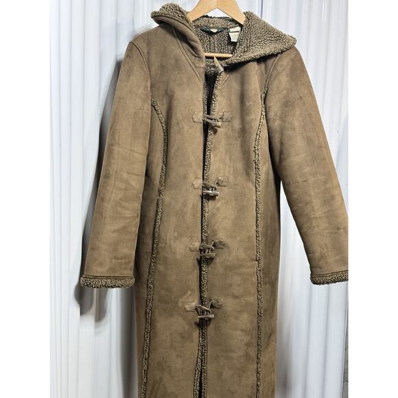 L.L. Bean Faux Fur Toggle Button Hooded Sherpa Coat Shacket Barn Coat Prairie M - Picture 1 of 7